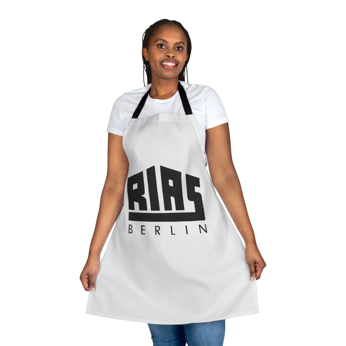 Rias Berlin-inspired apron with German and VOA radio graphics