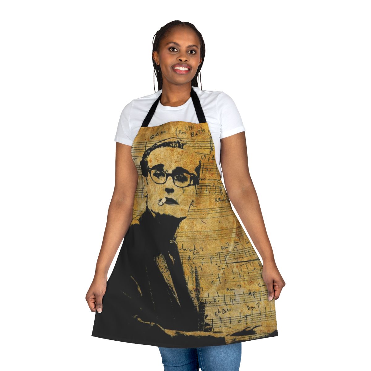 Stylish apron featuring a portrait of legendary jazz pianist Bill Evans