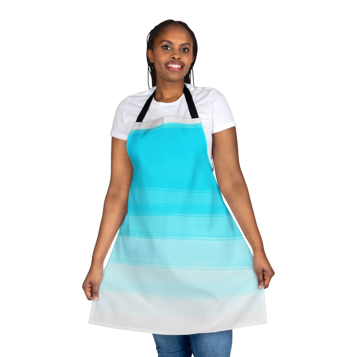 Blue apron with abstract paint strokes design