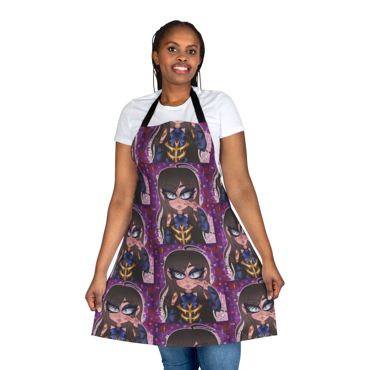 Castlevania-inspired purple goth anime-style kitchen apron featuring character Shanoa