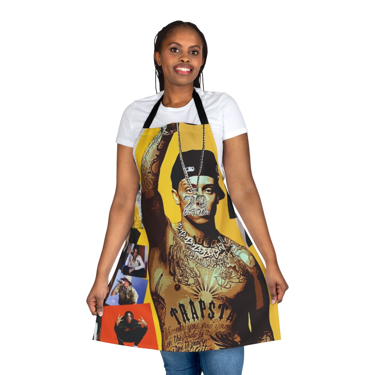 Central Cee inspired collage design printed on a high-quality apron