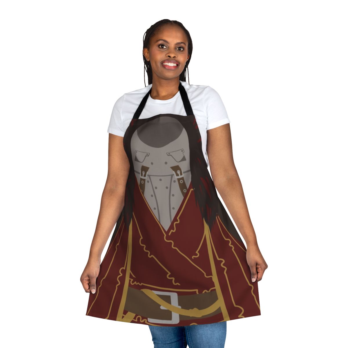 A high-quality apron featuring the likeness of Commander Cullen from the video game Dragon Age.