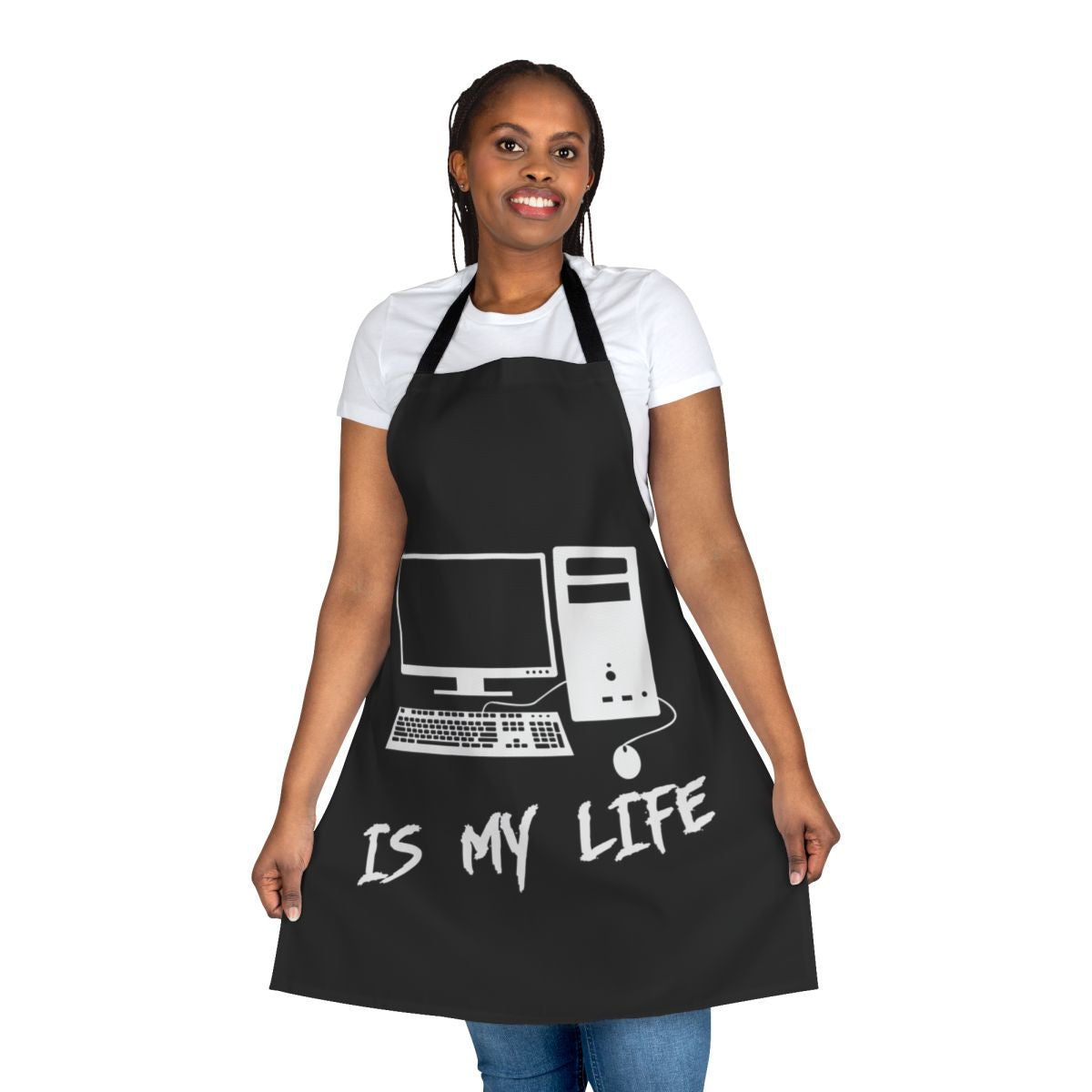 Apron with the text "Computer Is My Life" printed on it