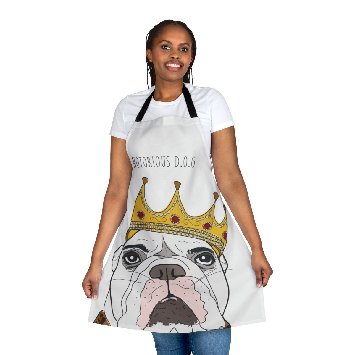 Apron featuring a sketch-style portrait of a dog with the text "Notorious D.O.G."