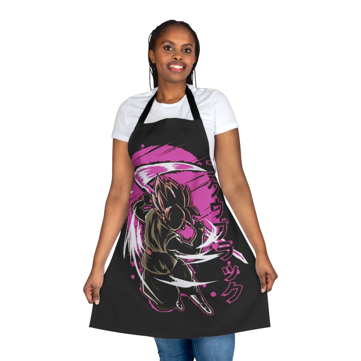 Black Goku inspired apron featuring the iconic Dragon Ball character design