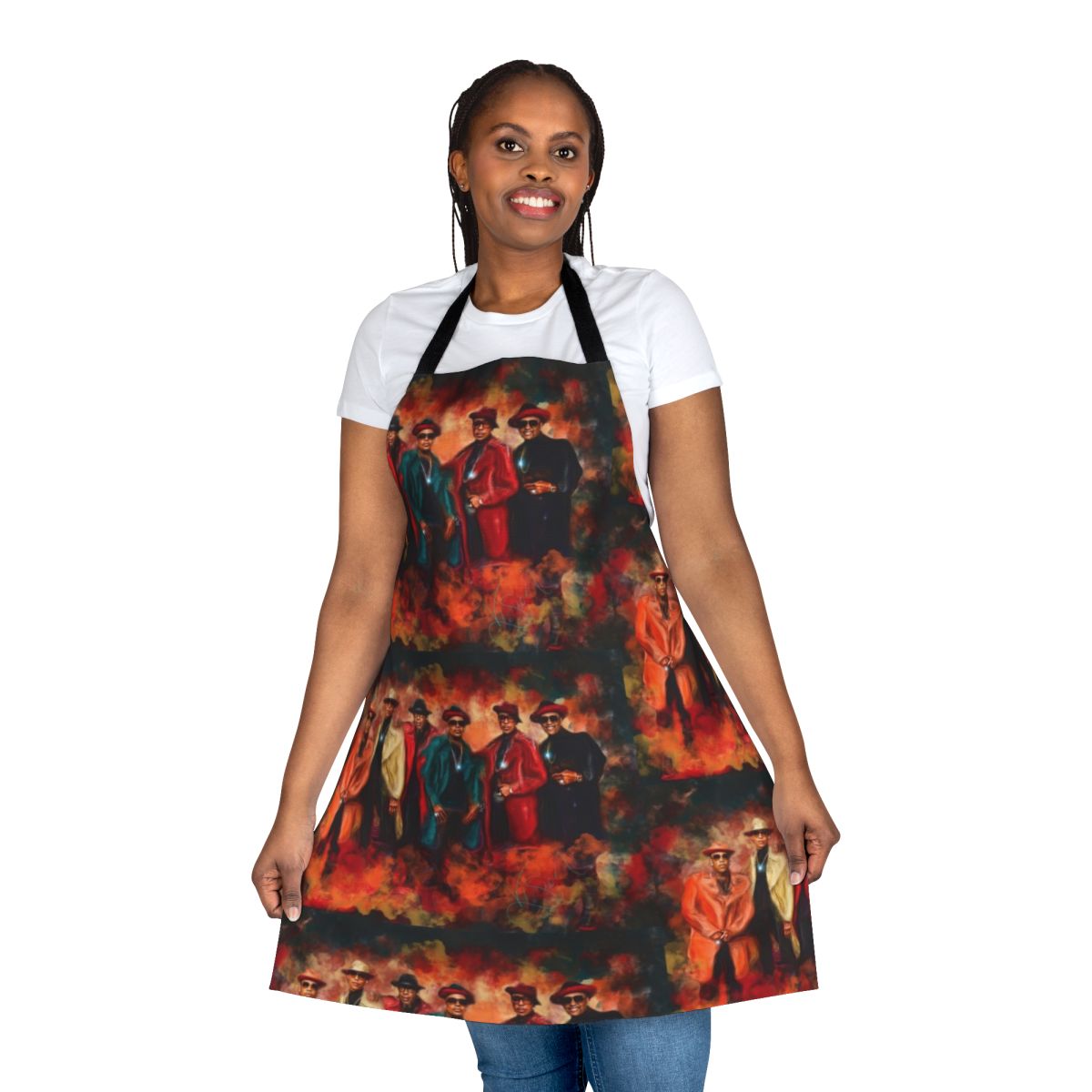 A man wearing a stylish dye apron with a boxy fit