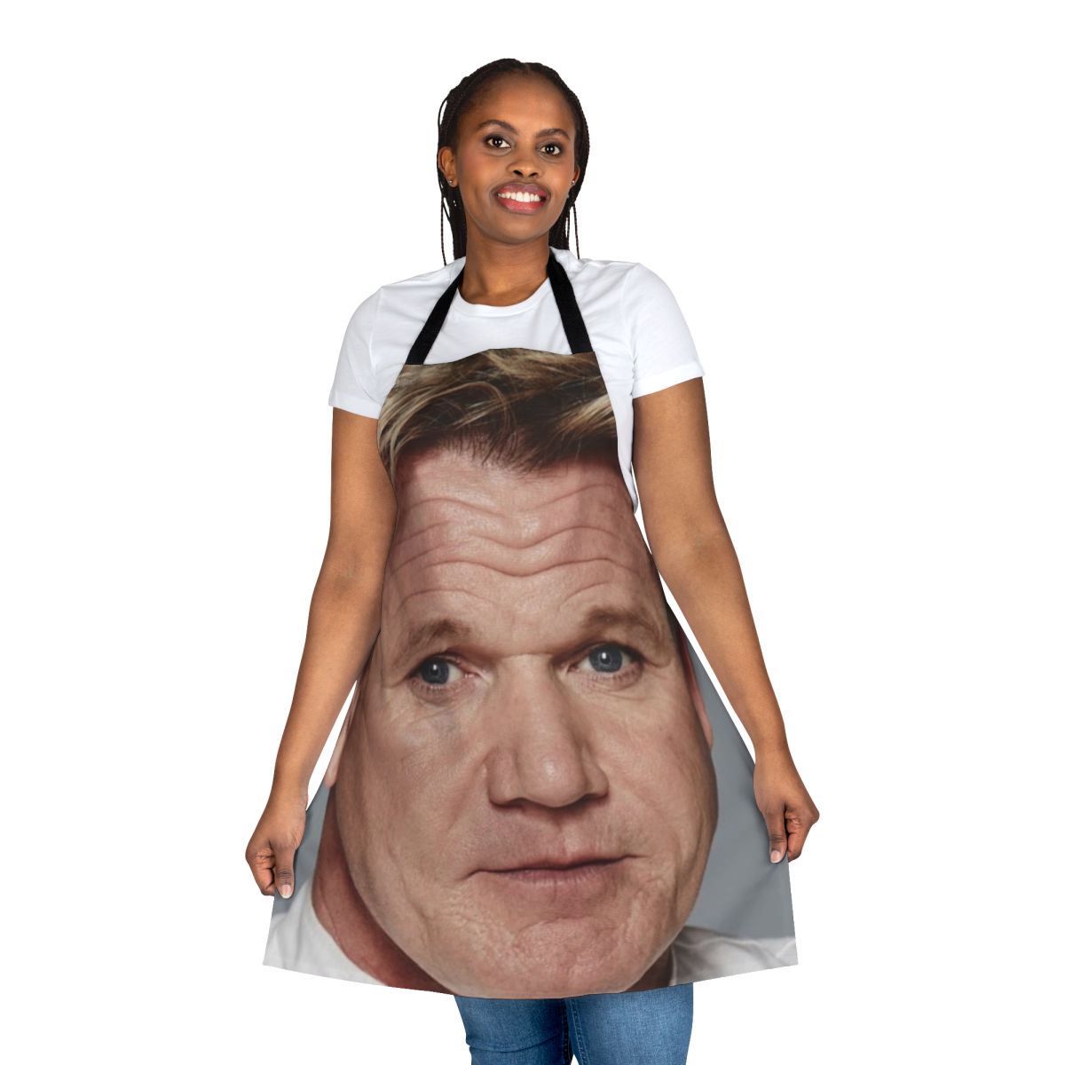 A stylish and funny apron featuring the iconic image of Gordon Ramsay