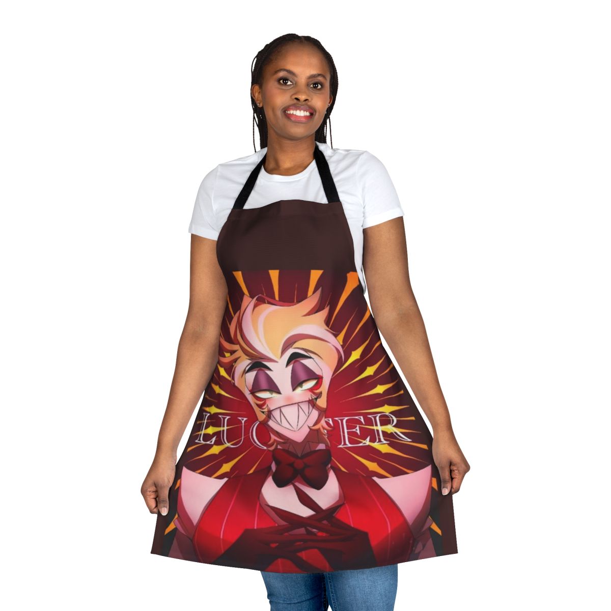 Hazbin Hotel Lucifer Morningstar themed apron with cartoon character design