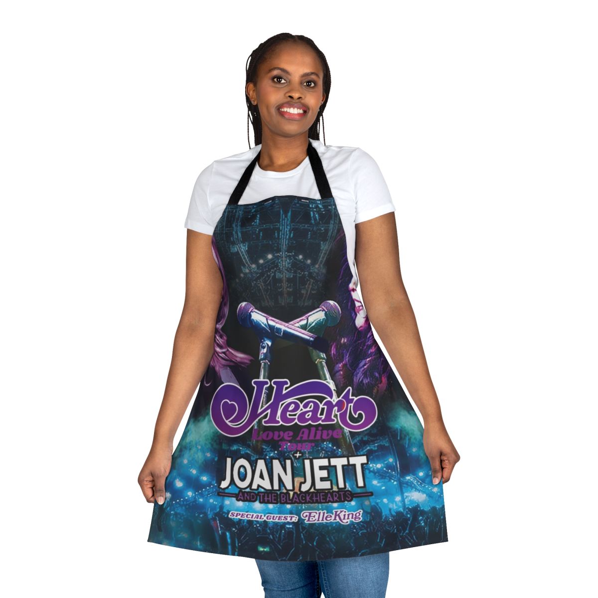 Artistic apron design featuring the Heart logo and concert details