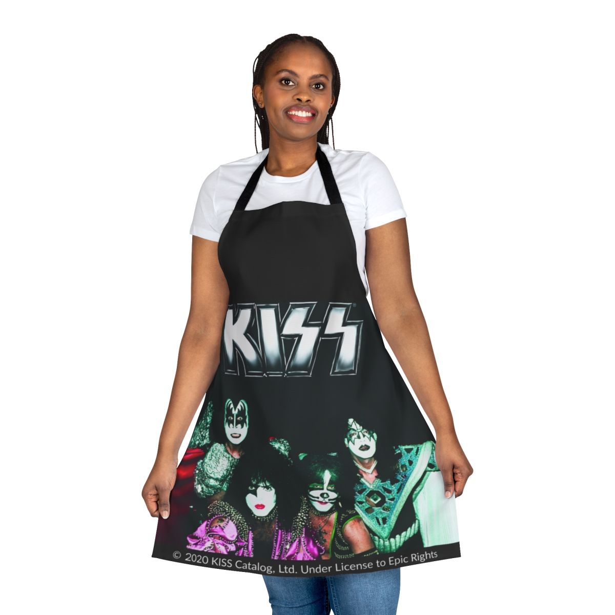 Apron featuring the iconic Kiss band logo and imagery