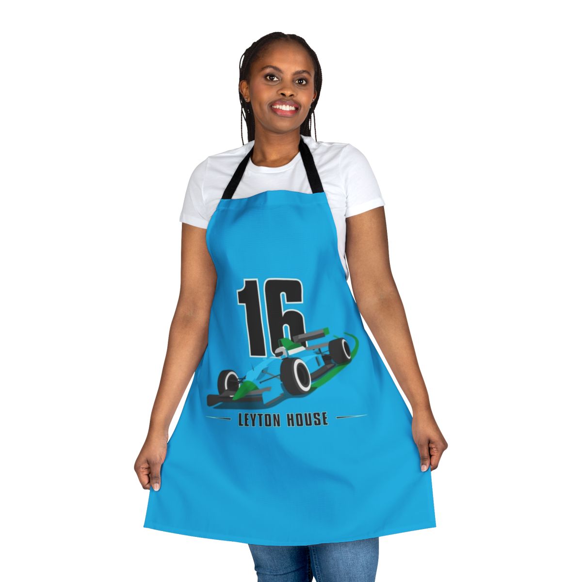 Colorful apron inspired by the iconic Leyton House Formula 1 car design