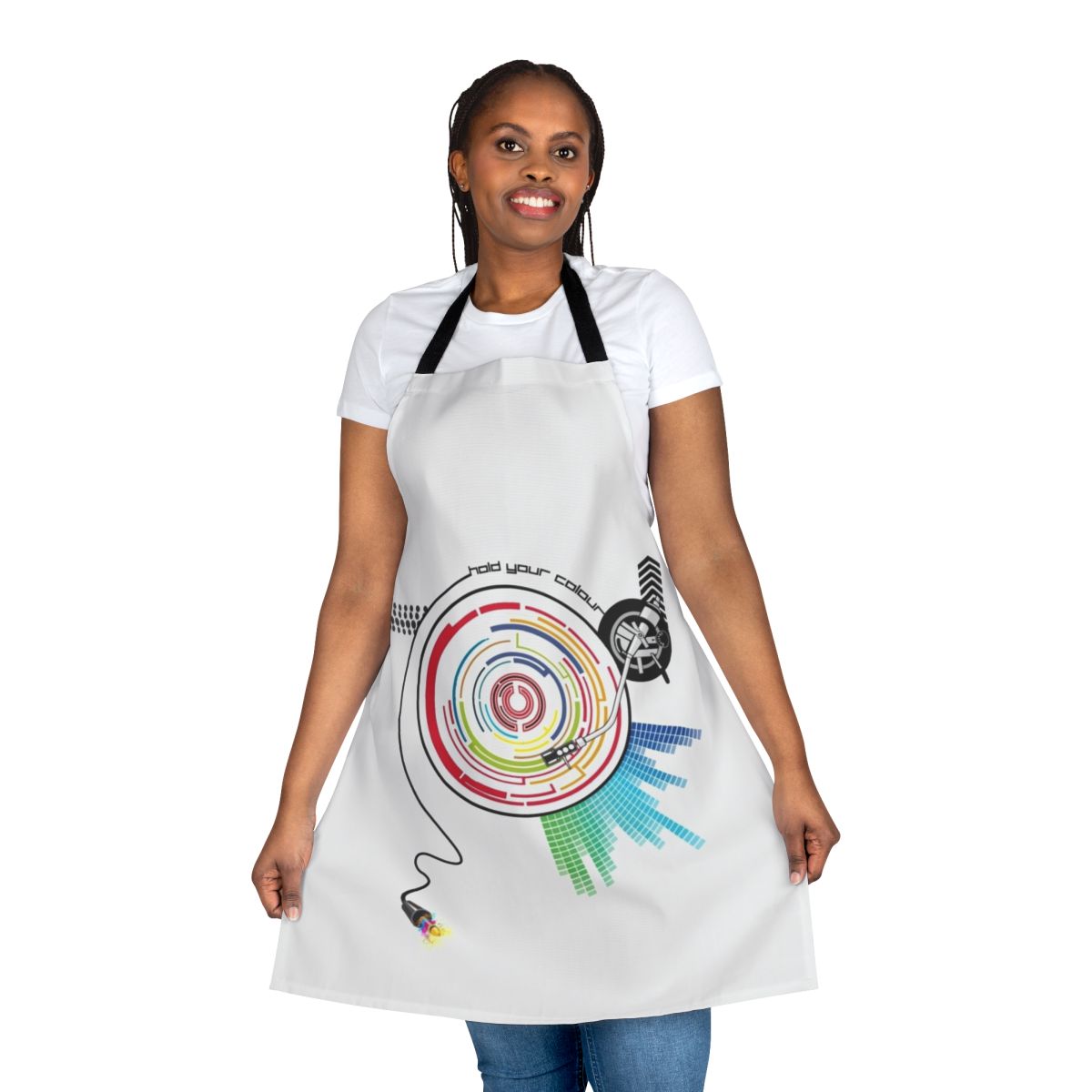 Pendulum music mashup graphic vinyl record apron with needle and arrow design