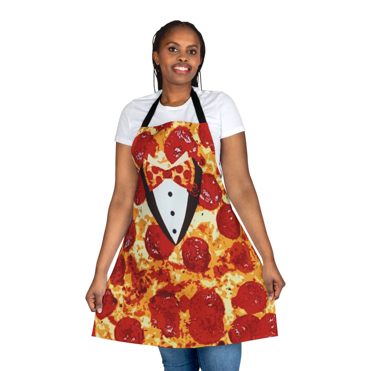 Pepperoni pizza tuxedo-style apron with a trendy and fashionable design