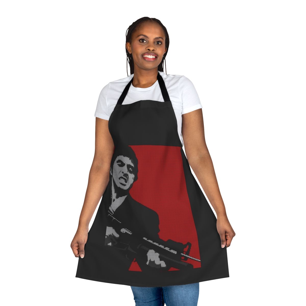 Stylish scarface-themed apron with red, black, and white colors