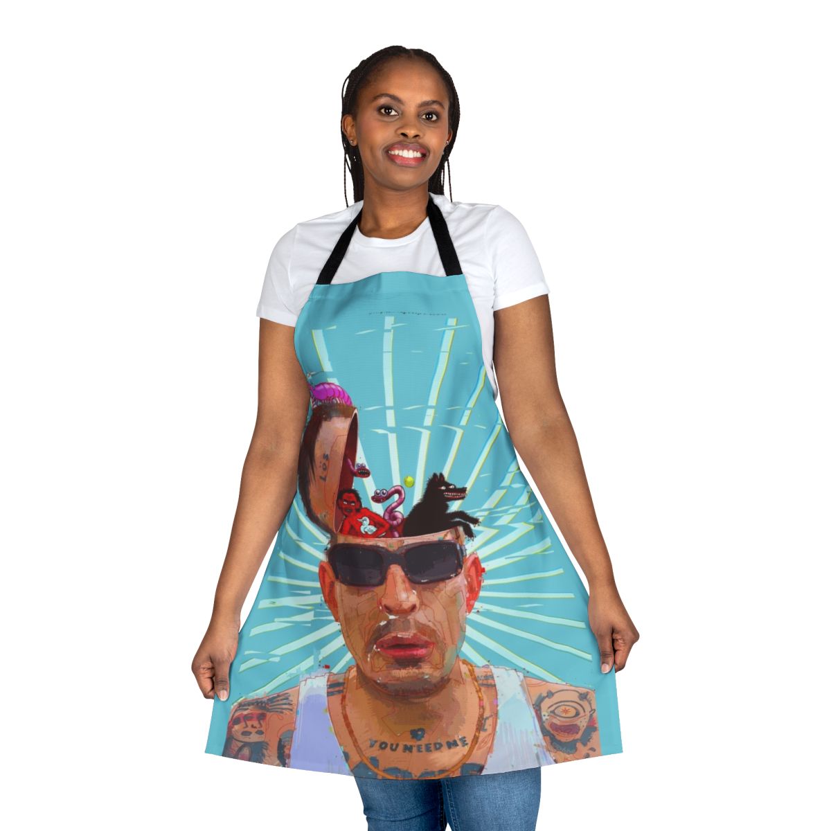Vibrant apron featuring Viagra Boys artwork and Sebastian Murphy's distinctive style