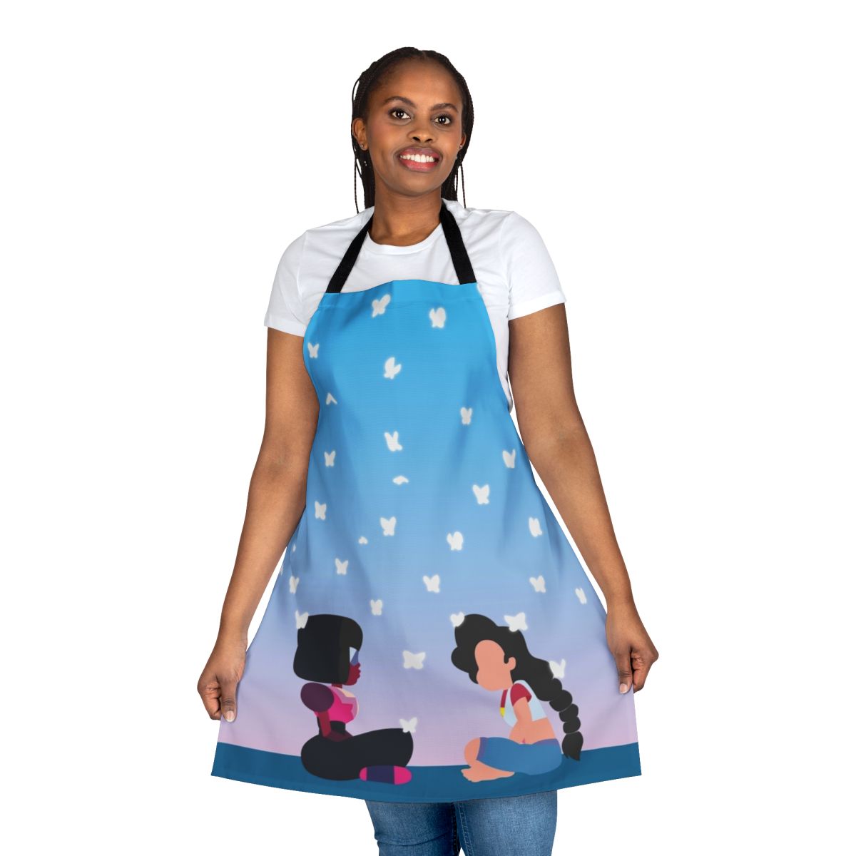 Stylish Steven Universe inspired apron with gem, crystal gems, garnet, ruby, and sapphire designs