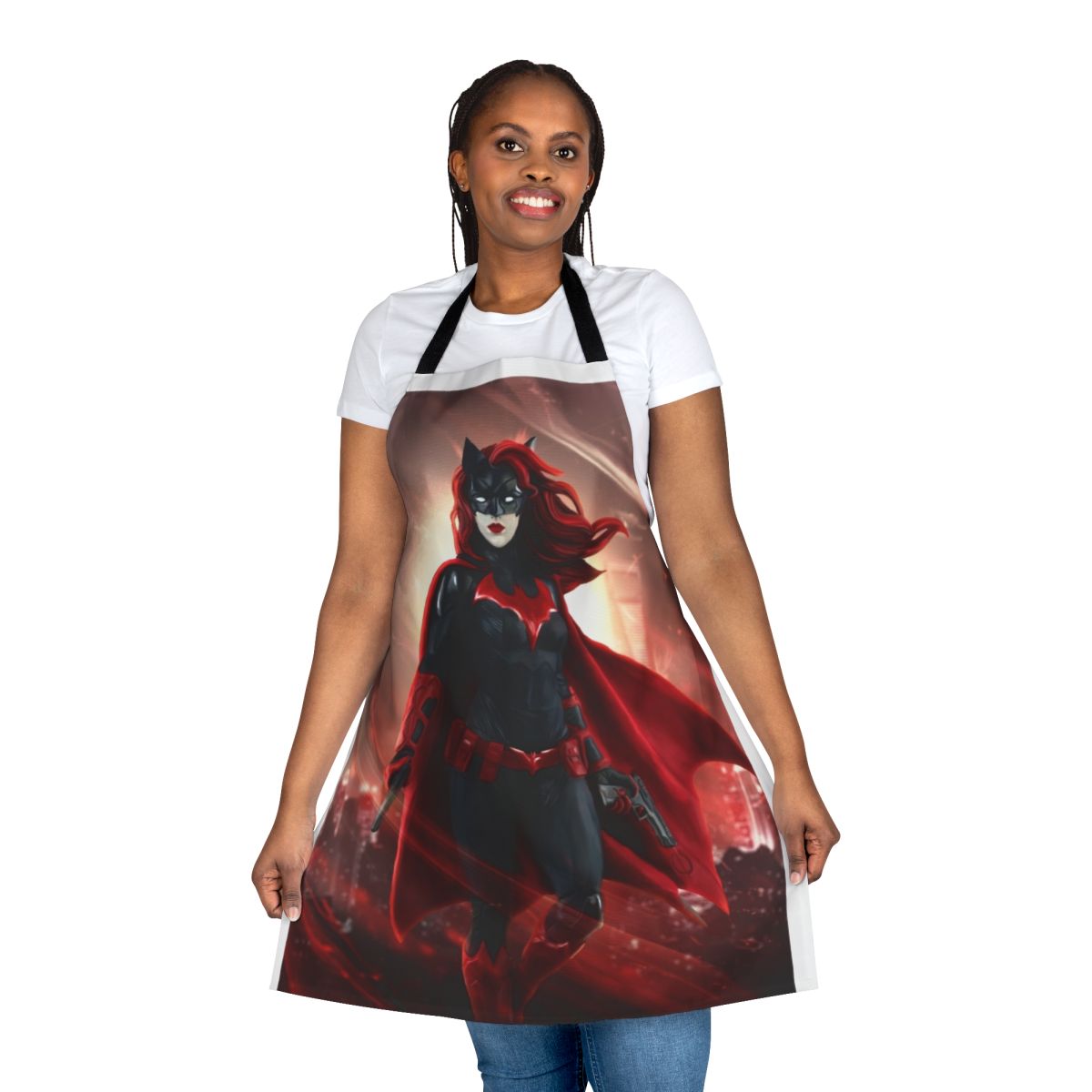 Batwoman themed apron featuring Kate Kane, the lesbian superhero from the DC Comics universe