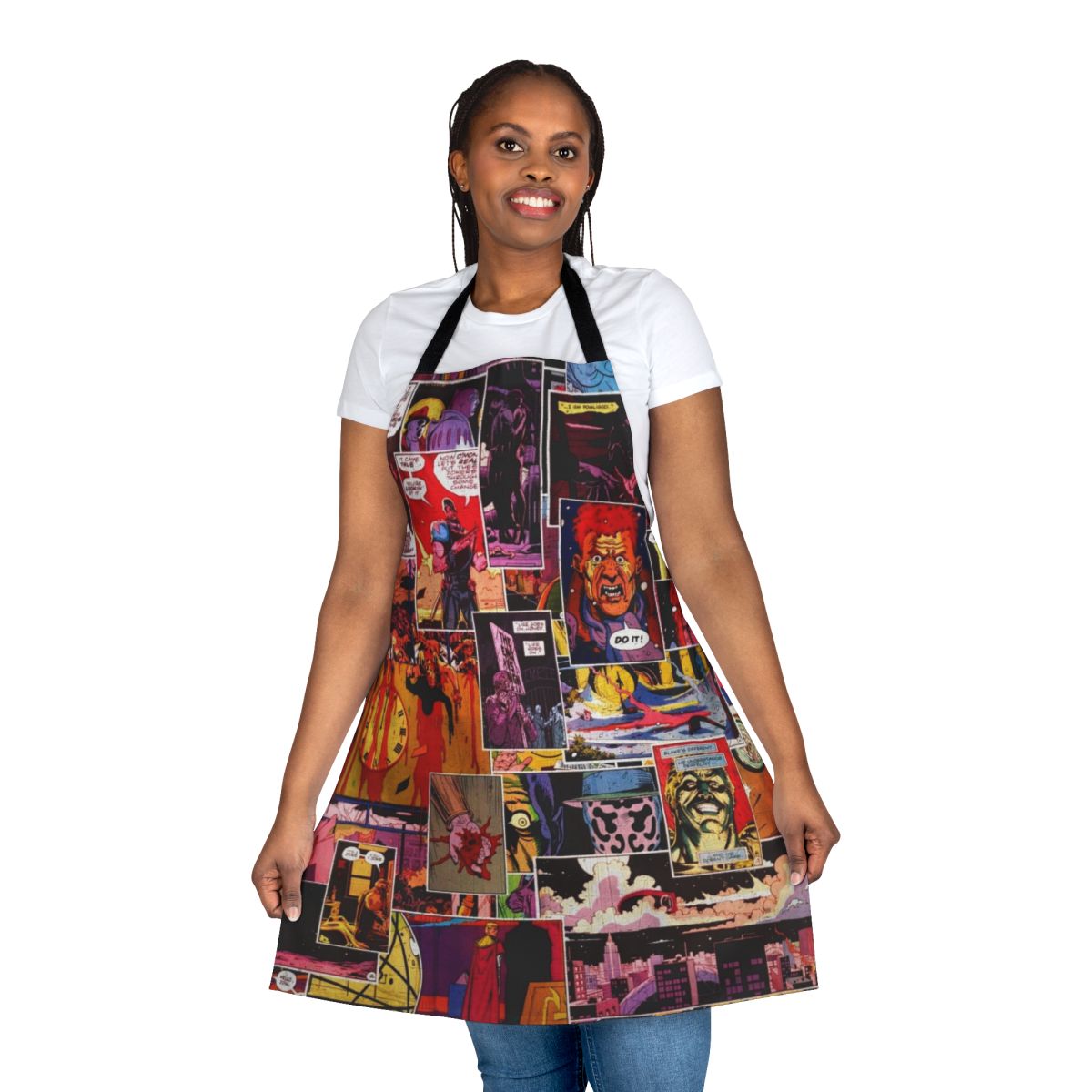 Watchmen character collage printed on an apron.