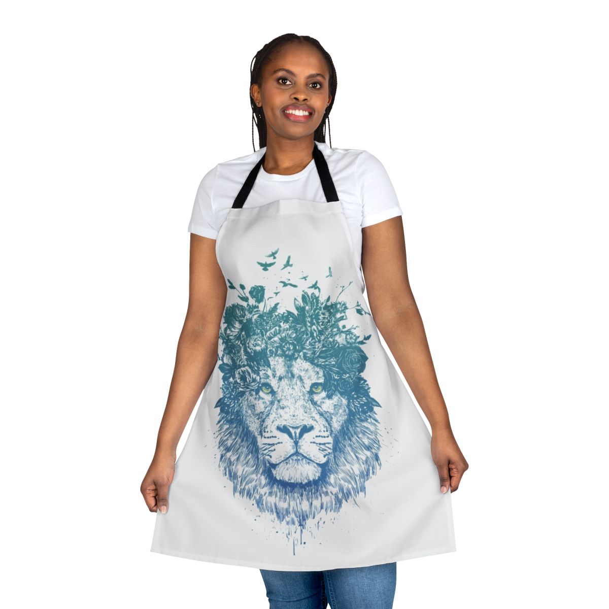 Floral lion apron with a surreal, nature-inspired design by Balazs Solti
