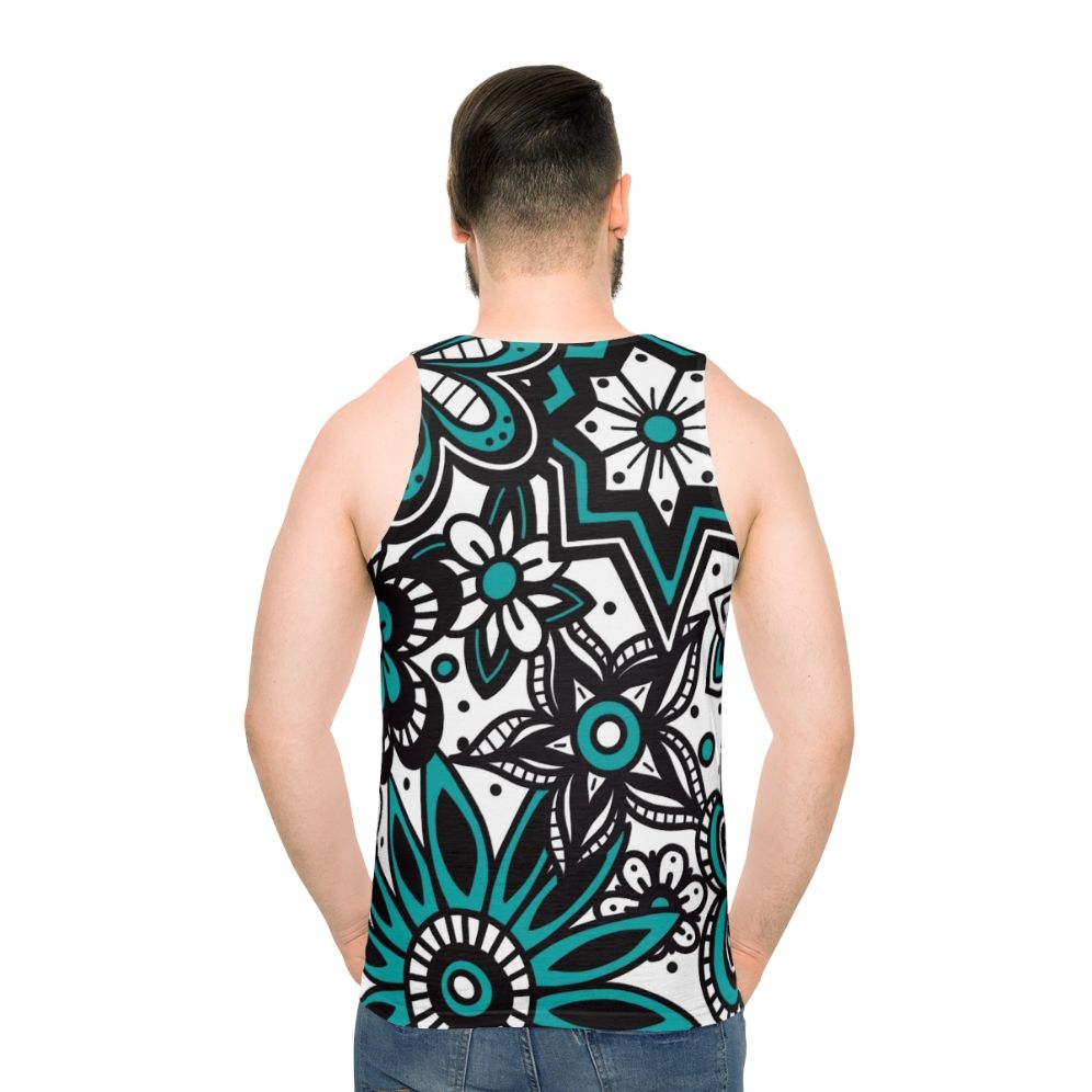 Teal and white floral print unisex tank top