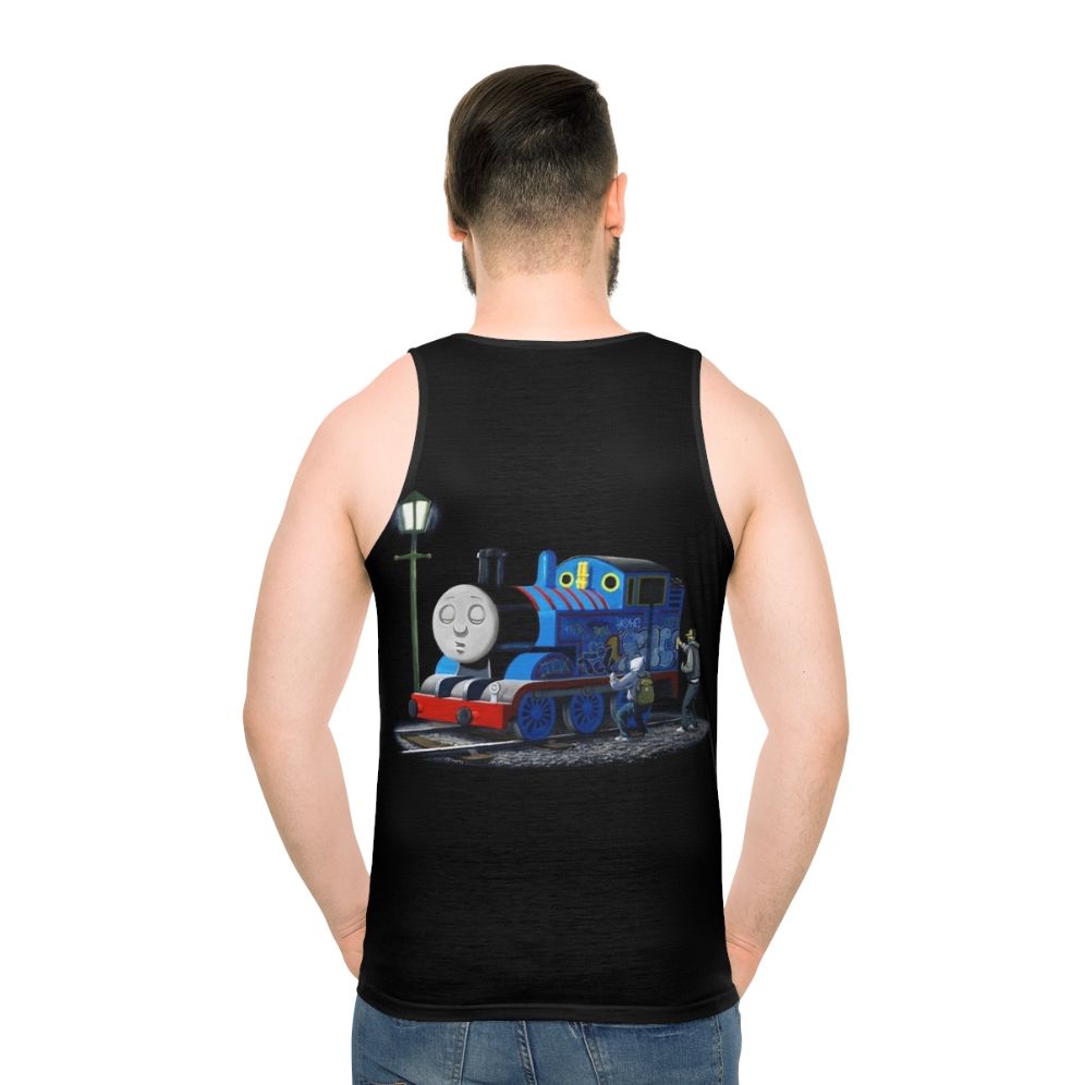 Banksy-inspired Thomas the Tank Engine graffiti unisex tank top