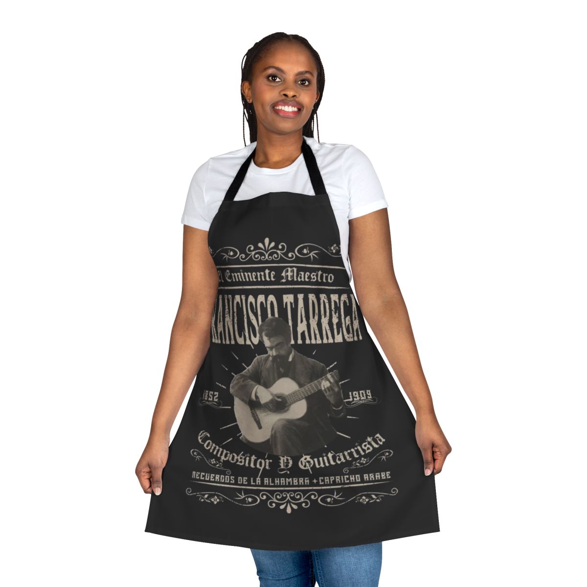 Apron featuring an illustration of classical guitarist and composer Francisco Tarrega