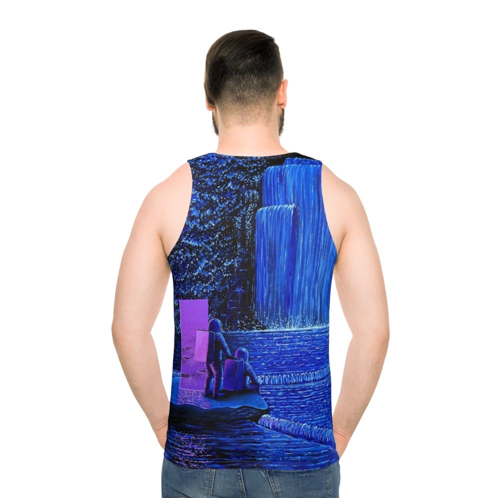 Trippy night waterfall astronaut unisex tank top