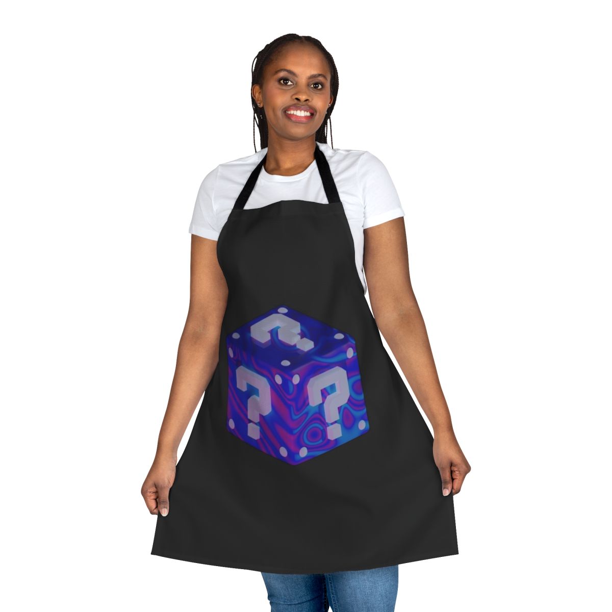 Colorful, abstract geometric print apron with a trippy, psychedelic design for music festivals and electronic music events.