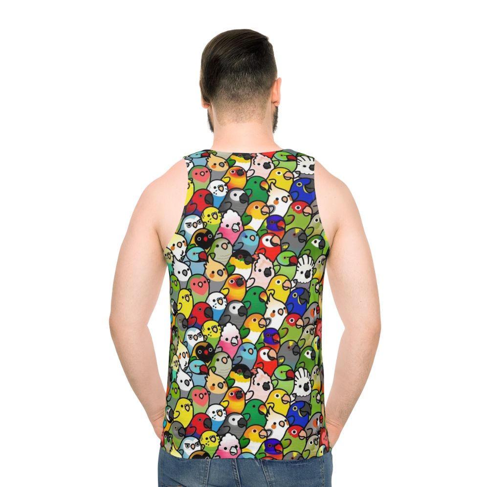 Unisex tank top with a vibrant tropical bird pattern