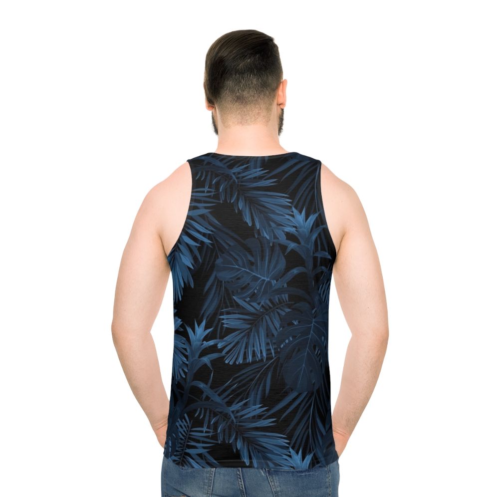 Tropical Indigo Blue Unisex Tank Top with Botanical Leaf Print
