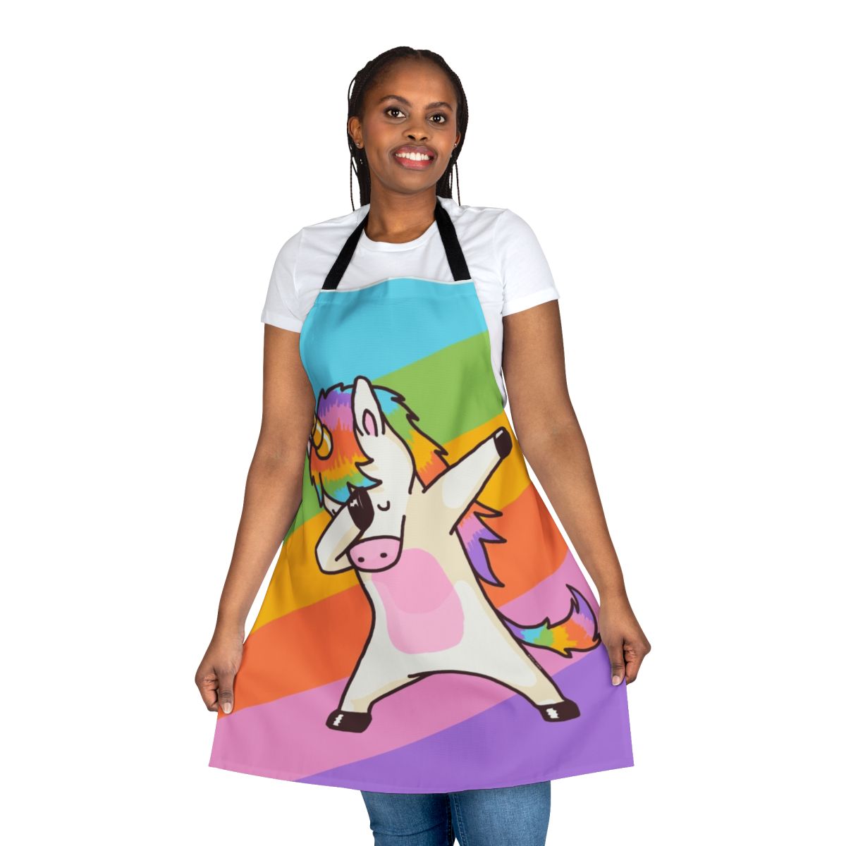 Stylish unicorn-themed apron featuring a dab pose design, perfect for music and dance enthusiasts.