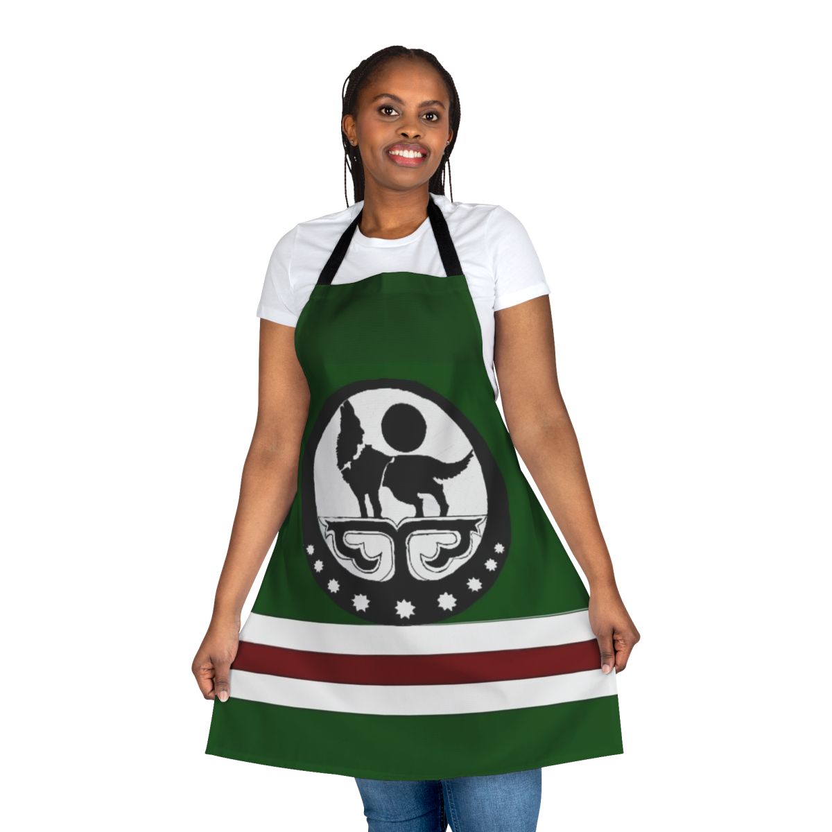 Chechnyan flag themed apron with wolf and crescent moon design