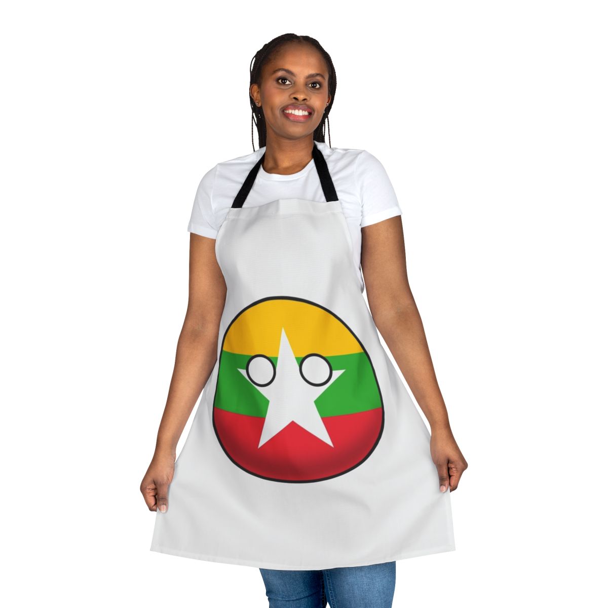 Colorful Myanmar Countryball design printed on a high-quality apron