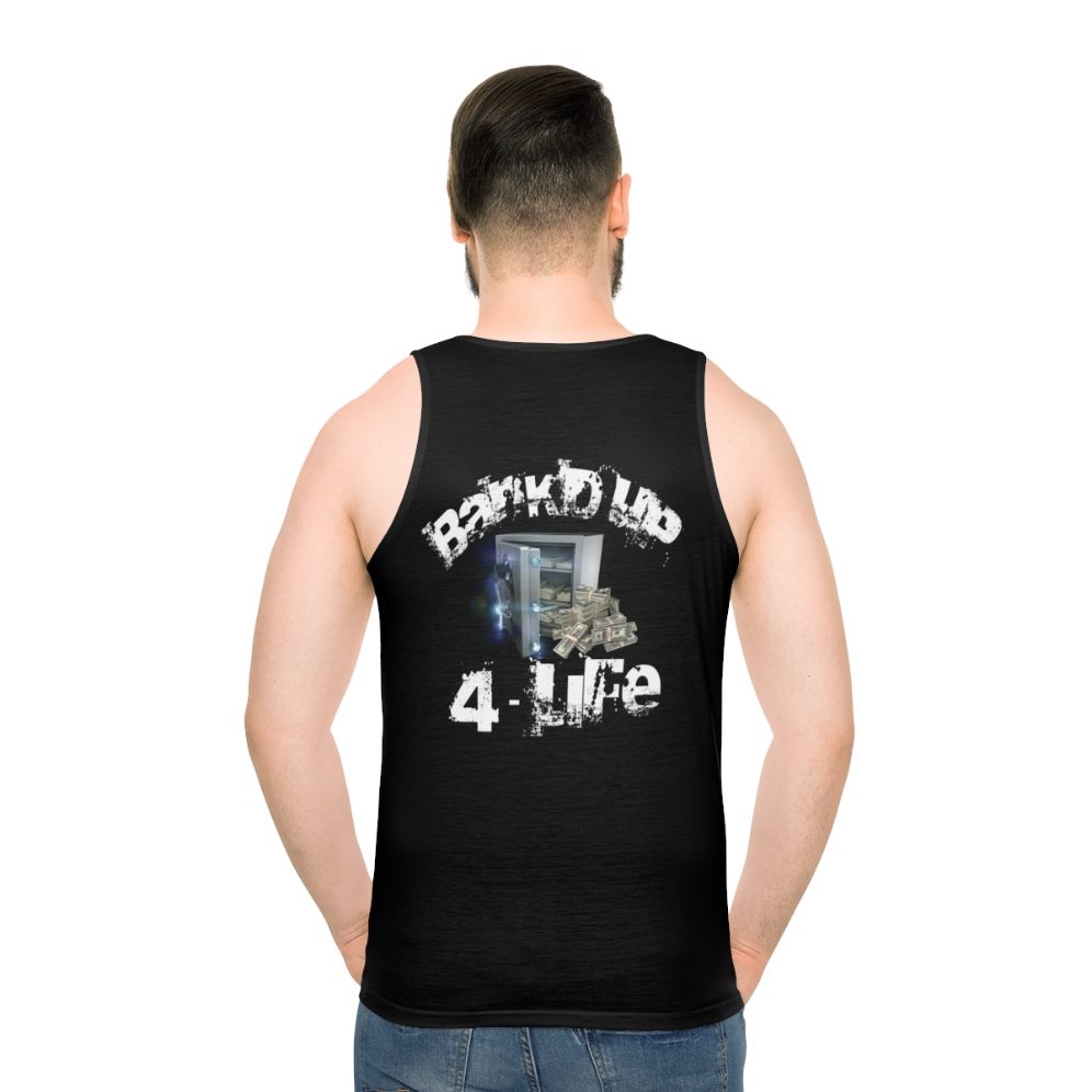 Unisex black tank top with lavish d and sacramento branding