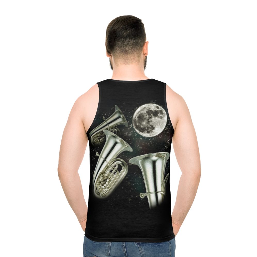 Unisex tank top with three-moon design and brass instruments