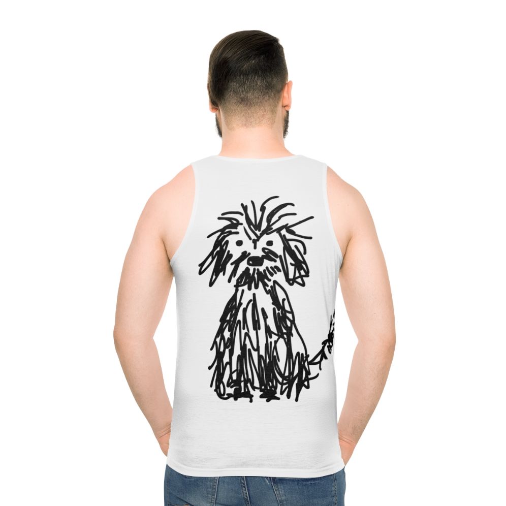 Unisex dog themed tank top with shaggy dog illustration