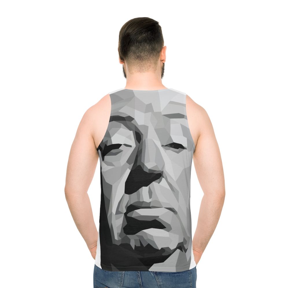 Unisex geometric tank top with Alfred Hitchcock minimalist graphic