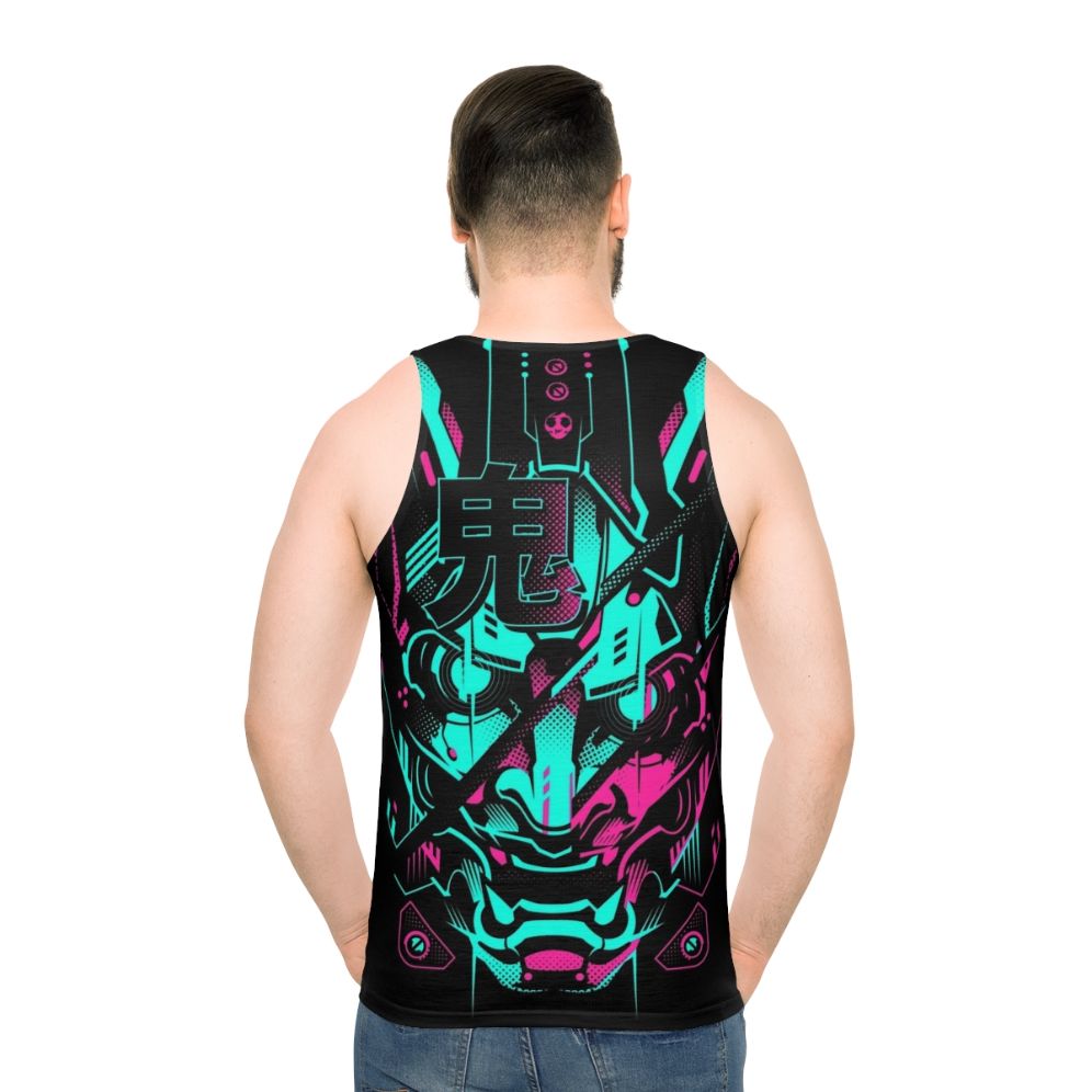 Unisex tank top with neon glitch design and anime-inspired Japanese art