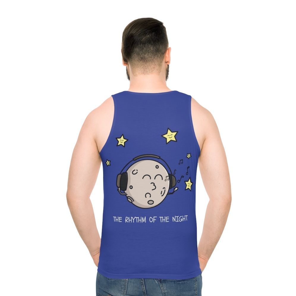 Unisex tank top with night sky and rhythmic beats design