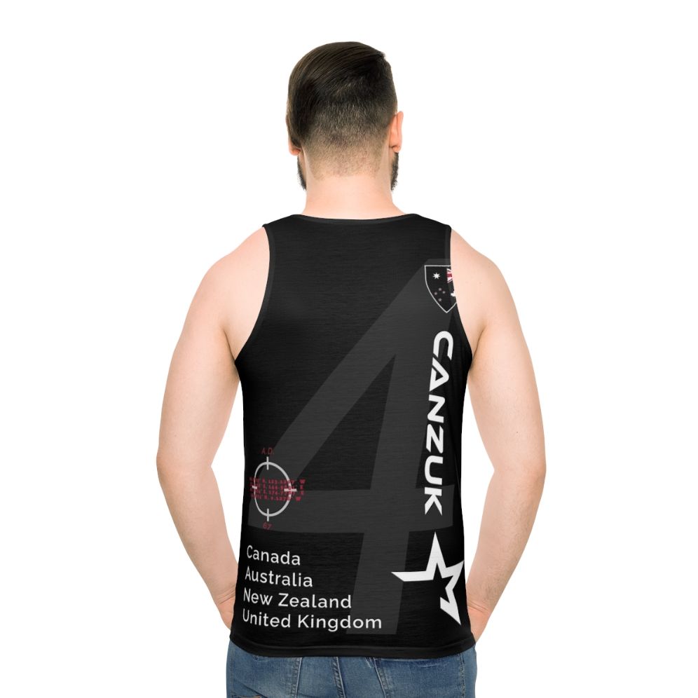 Unisex sports design tank top with Commonwealth countries flag and shield