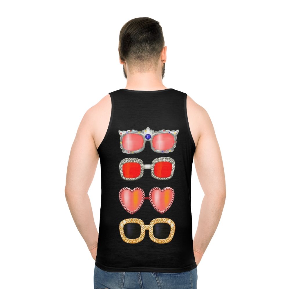 Unisex tank top with sunglasses and Elton John inspired design