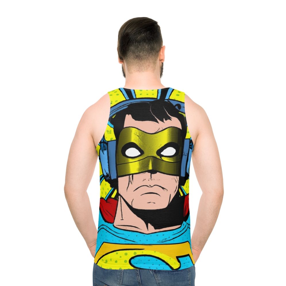 Unisex superhero wearing headphones tank top