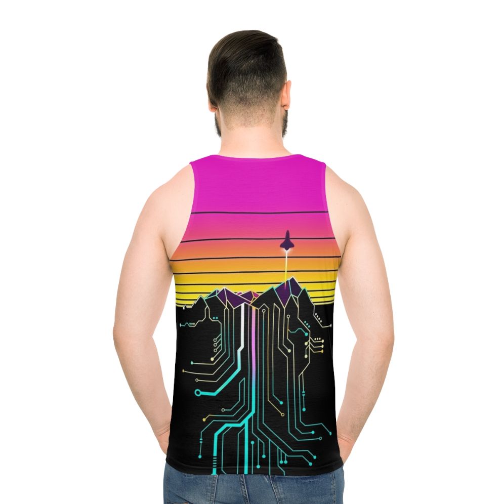 Unisex tank top with synthwave, vaporwave, and NASA space-inspired design