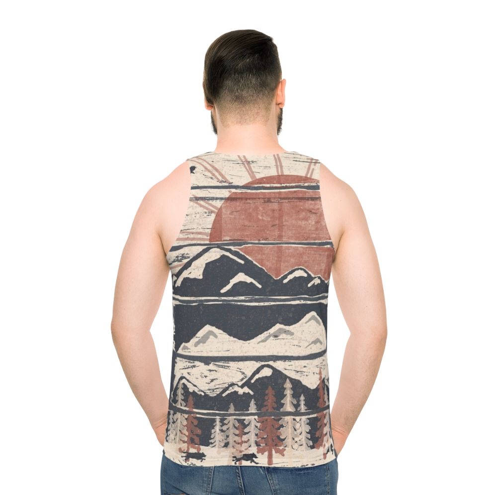 Unisex winter adventure tank top with nature and wildlife graphics