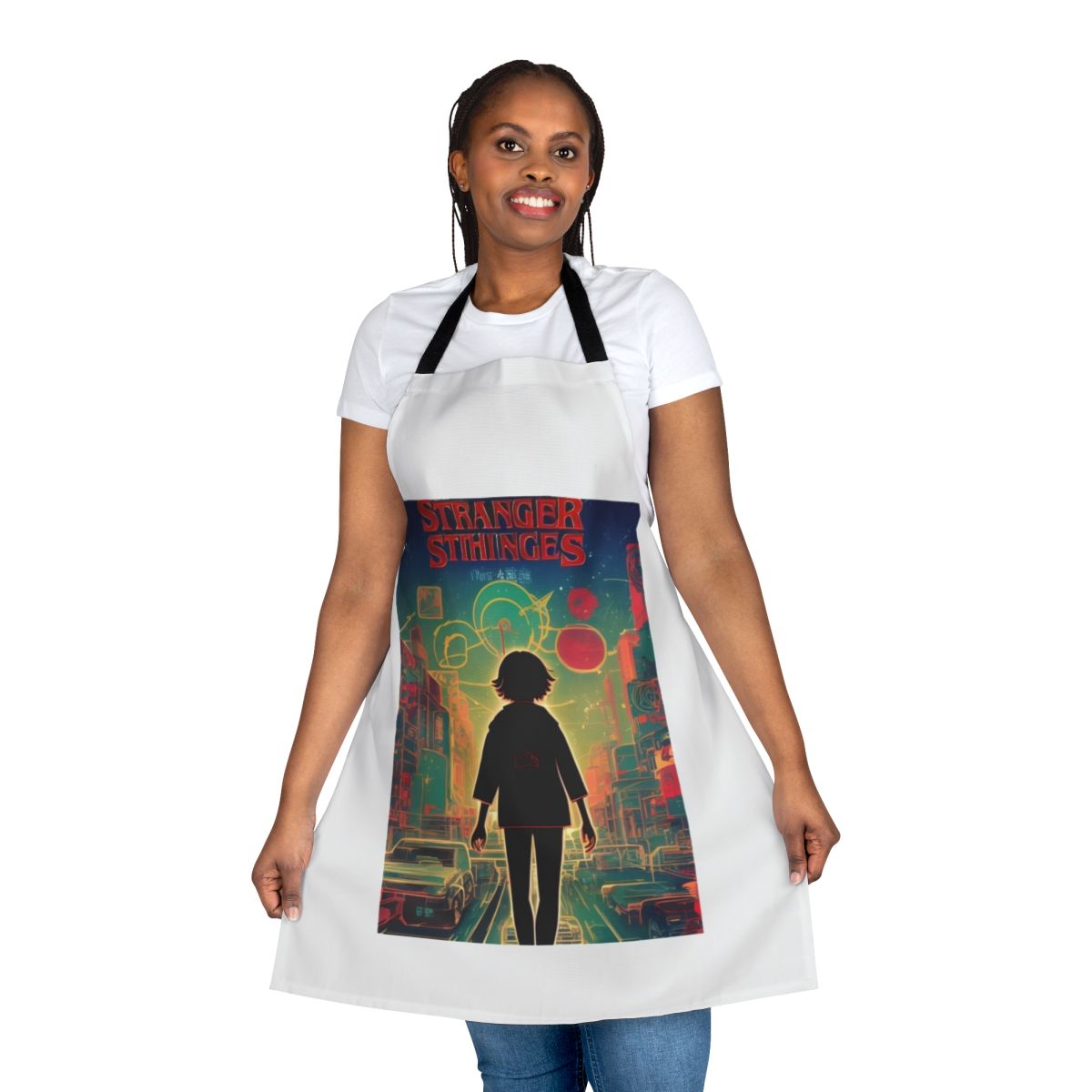 Stranger Things-themed apron with Upside Down and Hawkins design