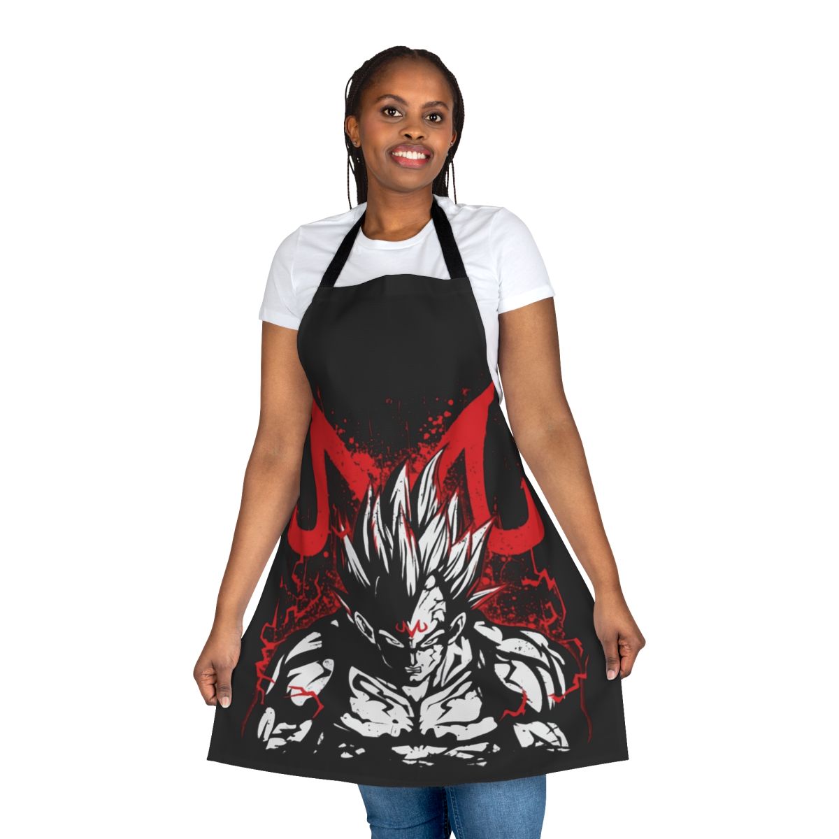 A high-quality apron featuring the Majin Vegeta character from the Dragon Ball anime series.