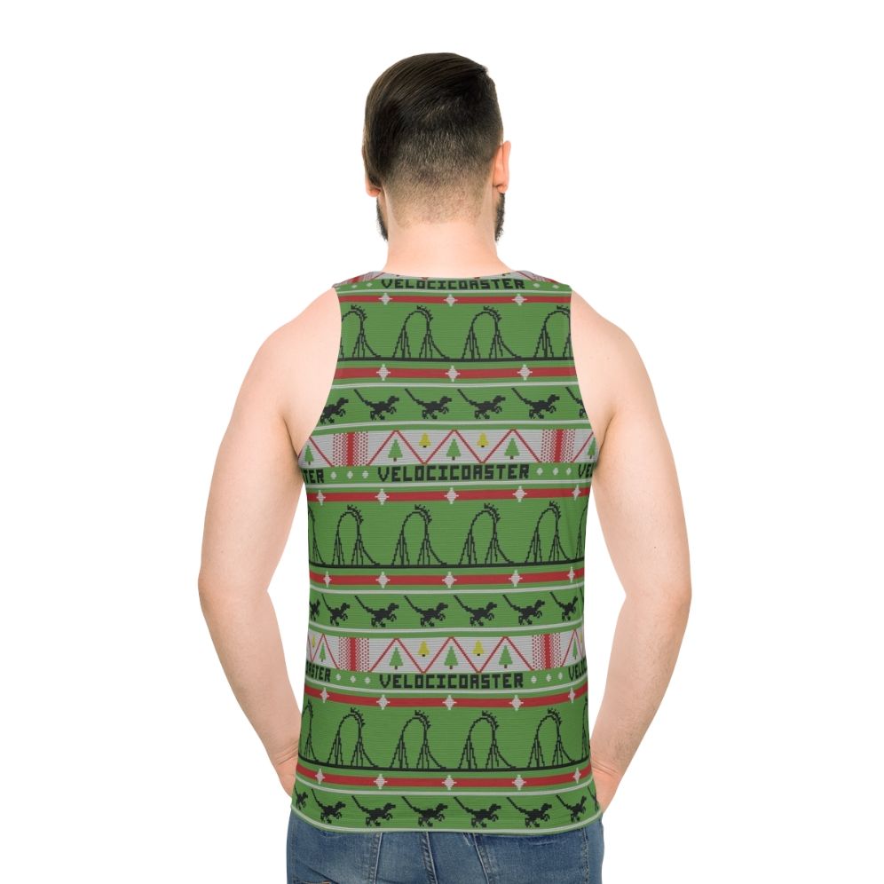 Velocicoaster Unisex Tank Top with Ugly Christmas Sweater Dinosaur Design