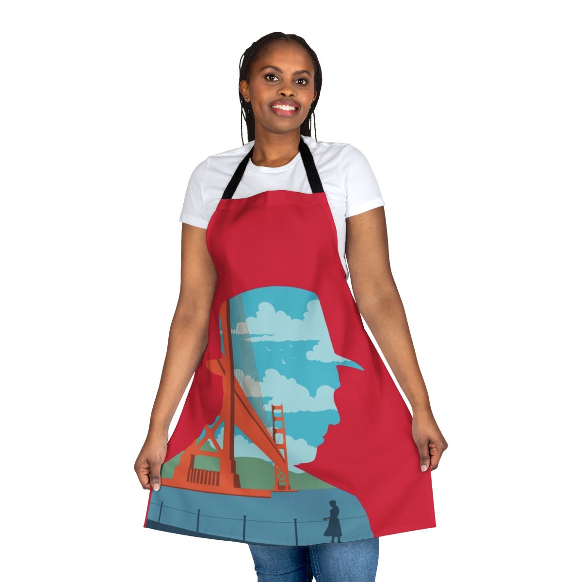 Vertigo-inspired minimalist movie art apron for cinephiles and home cooks