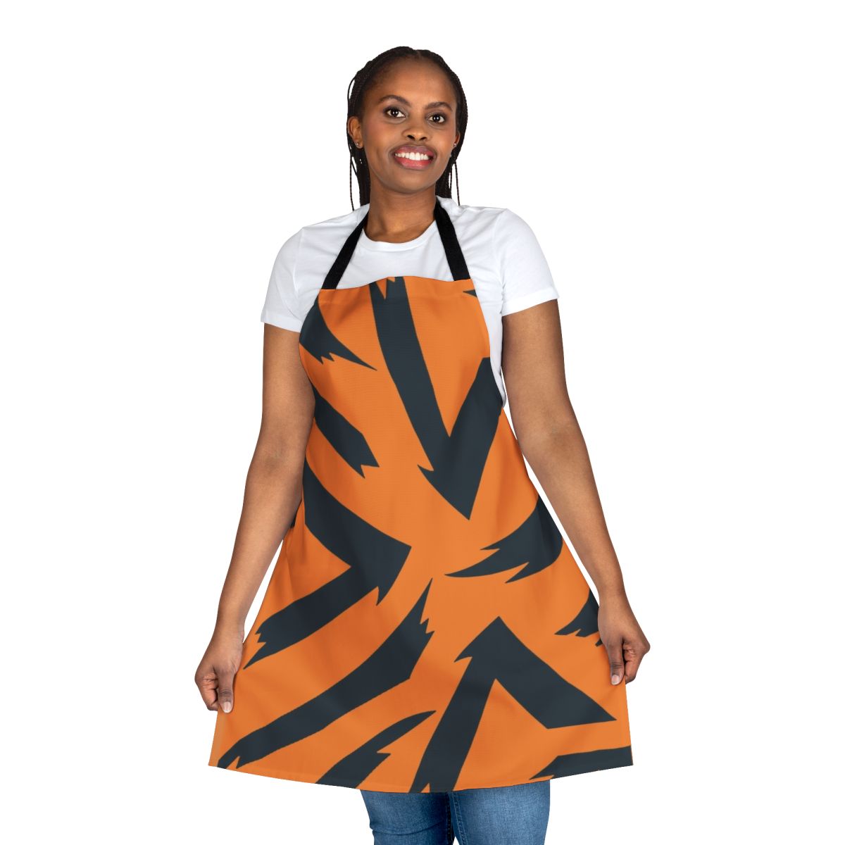 Arcanine-patterned apron with bold orange and black stripes