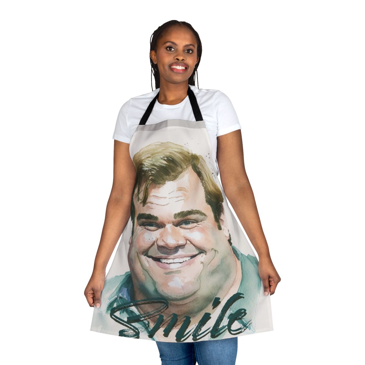 A vibrant and joyful watercolor design featuring the iconic comedy legend Chris Farley